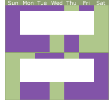 graphic for parenting plan option five for mediation of Colorado child custody or divorce (every other extended weekend plus midweek overnight)